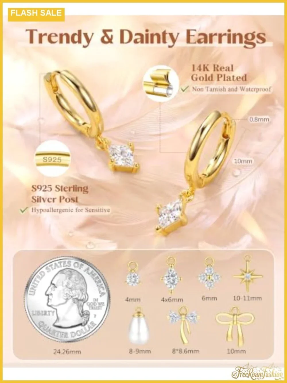 14K Gold Plated Clover Pearl Bow Drop Dangle Earrings 925 Sterling Silver